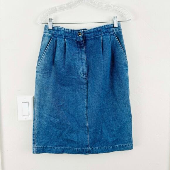 Savane cotton/denim long A-line skirt, button front - Picture 1 of 7